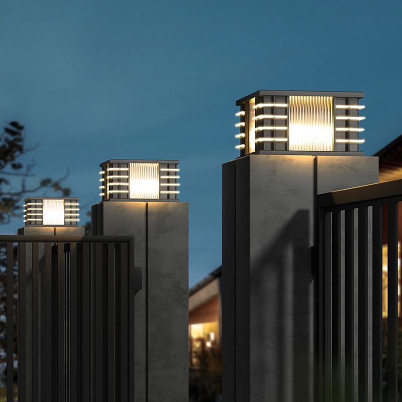 Sinibet Modern Square Metal Glass Outdoor Solar Floor Lamps, Black