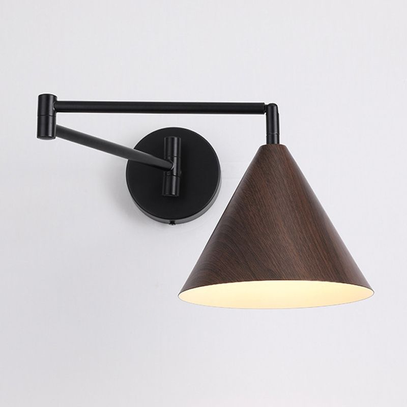 Posunes Cone Shaped Adjustable Wall Lamp, Metal/Wood, Bedroom