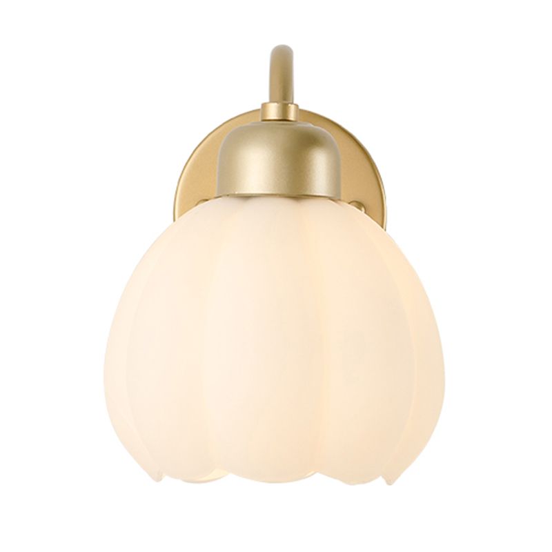 Jekumut Nordic Flower Vanity Glass Metal Wall Lamp, Gold/Ivory