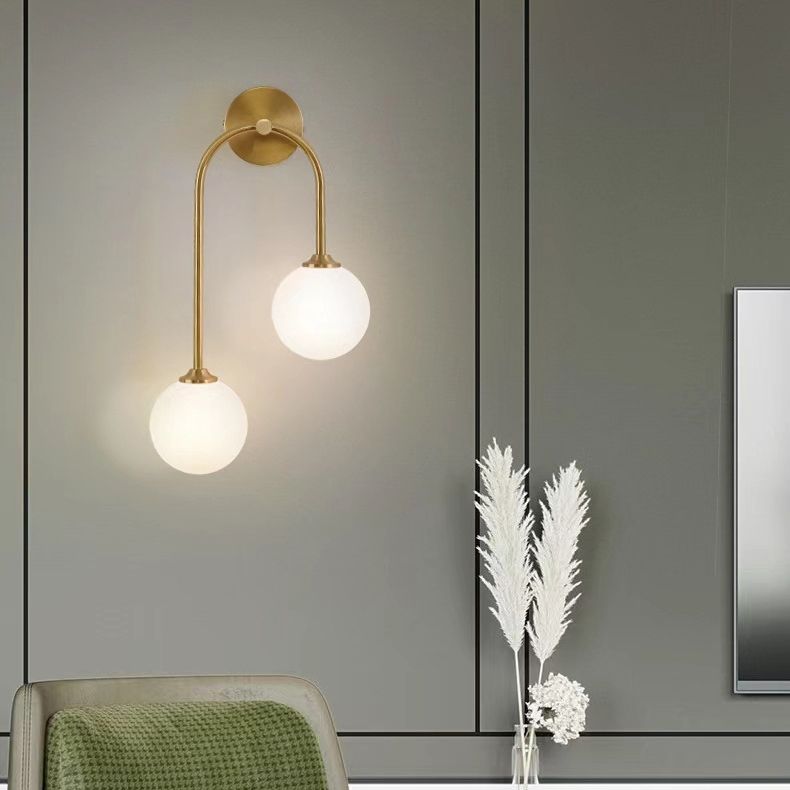 Hanagir Modern Arc Globe Glass Wall Lamp, Brass, Living Room