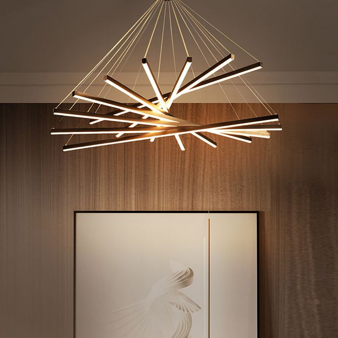 Wuminon Minimalist Linear Metal Pendant Light, Living Room, Black