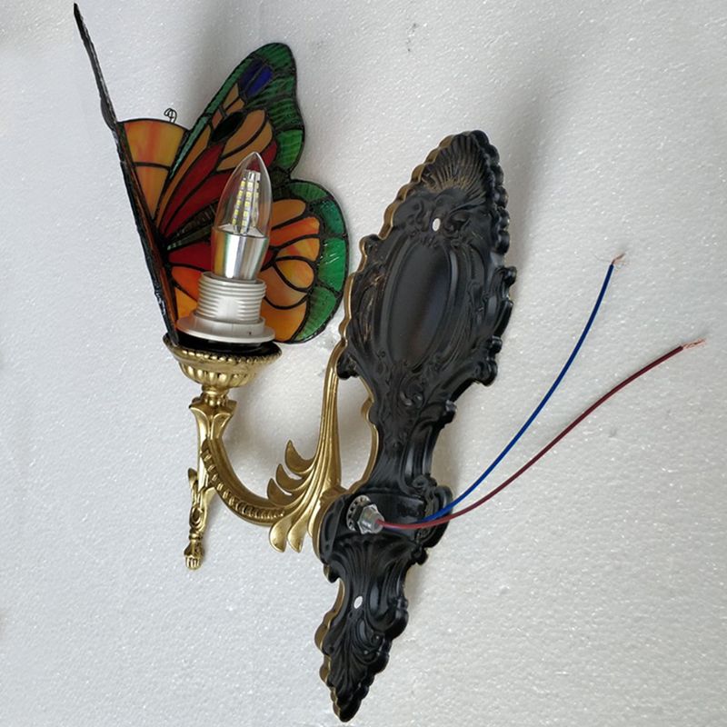 Josuket Artistic Butterfly Metal/Glass Lamps Wall, Red/Blue/Multi-Color/Light Blue