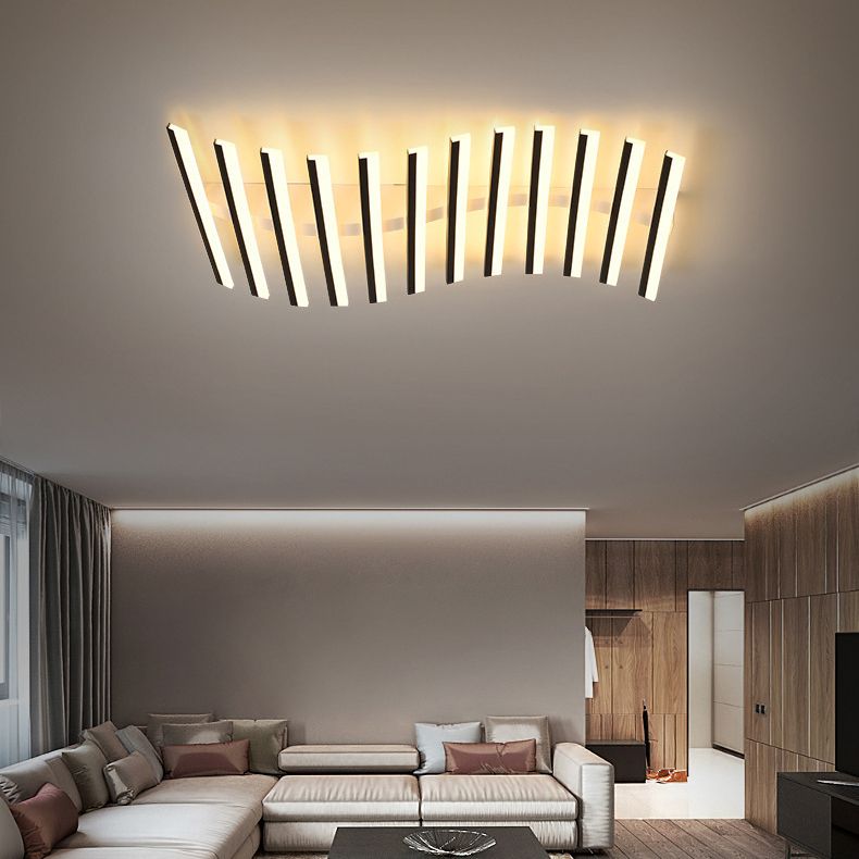 Tegomes Flush Mount Ceiling Light Linear Modern,Wave Black, Living Room