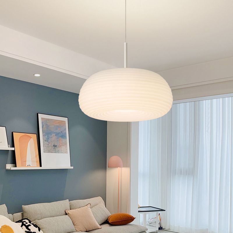 Zoriel Pendant Light White Glass Drum Shape-Neutral Decor