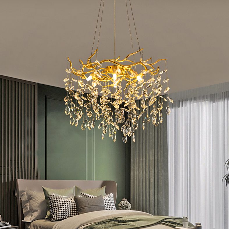 Wonatik Contemporary Gold Glass Crystal Chandelier
