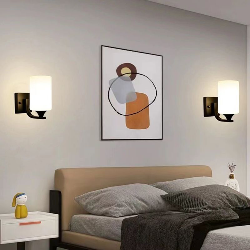 Hegopor Minimalism Cylindrical Metal Glass Art Vanity Wall Lamp, Black/Chrome