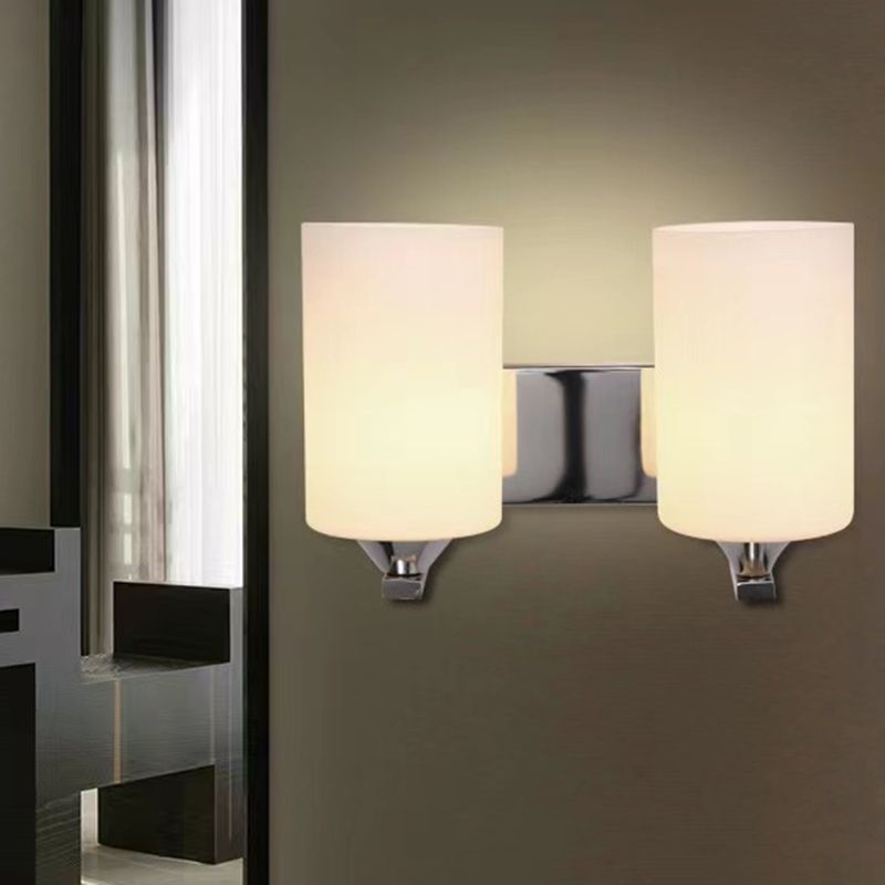 Hegopor Minimalism Cylindrical Metal Glass Art Vanity Wall Lamp, Black/Chrome