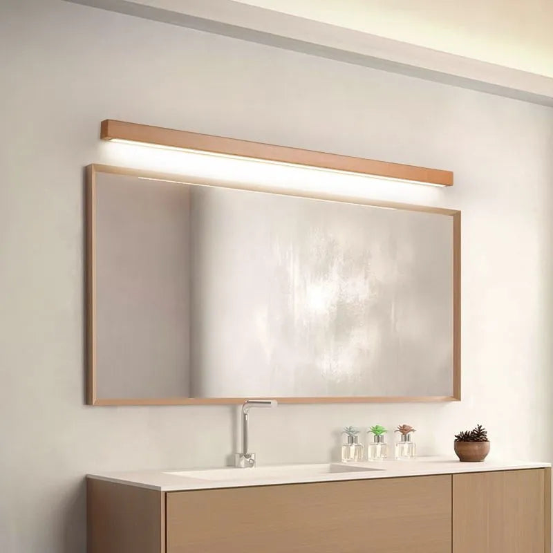 Varelin Wall Lamp Linear Mirror Wooden Front Vanity-Neutral Decor