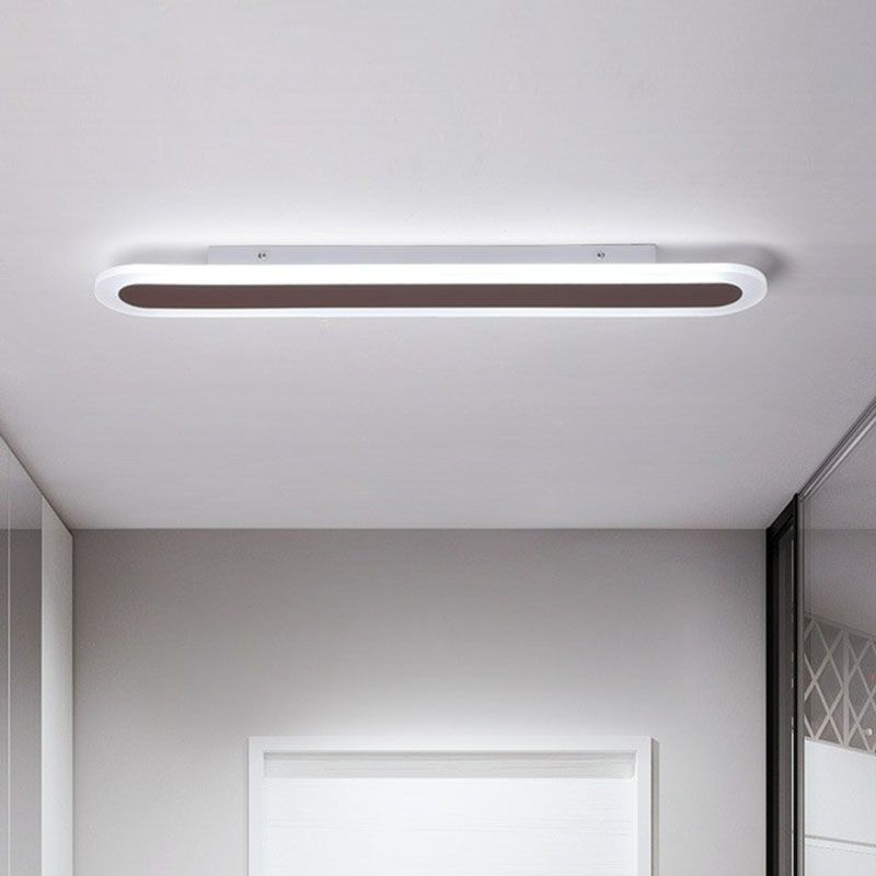 Zebanad Minimalist Oval Linear Flush Mount Ceiling Light, White/Coffee