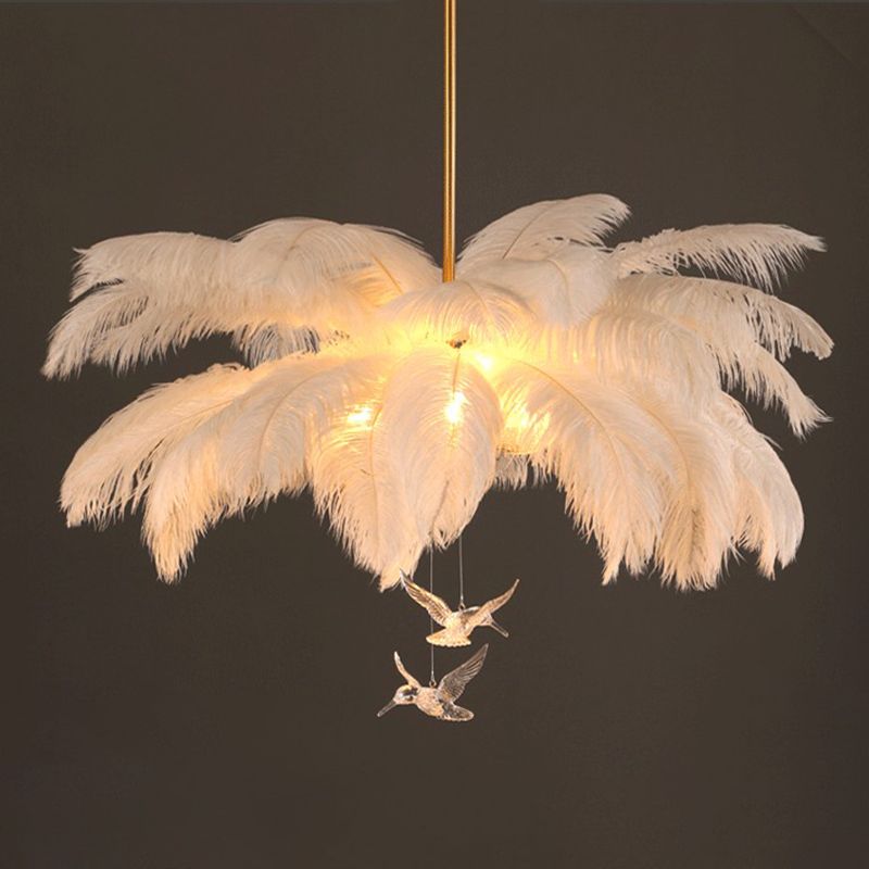 Wagires Ostrich Contemporary Elegant Feather Chandelier, White