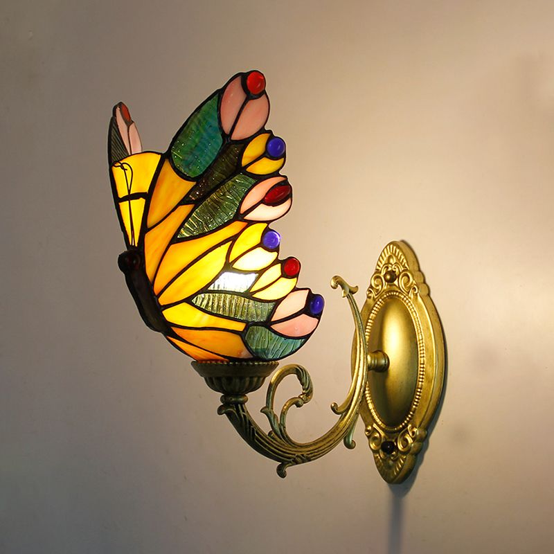 Josuket Artistic Butterfly Metal/Glass Lamps Wall, Red/Blue/Multi-Color/Light Blue