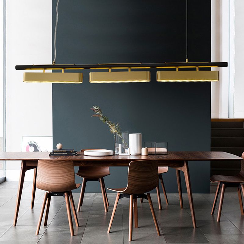 Bevakit Pendant Light Rectangular Modern, Metal, Black/Brass, Office
