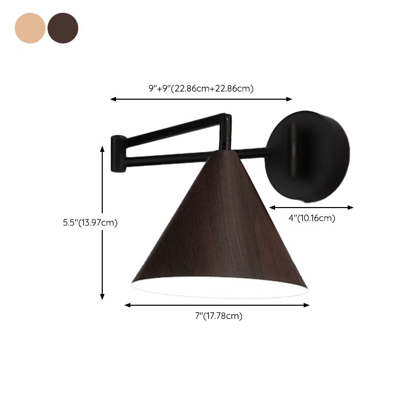 Posunes Cone Shaped Adjustable Wall Lamp, Metal/Wood, Bedroom