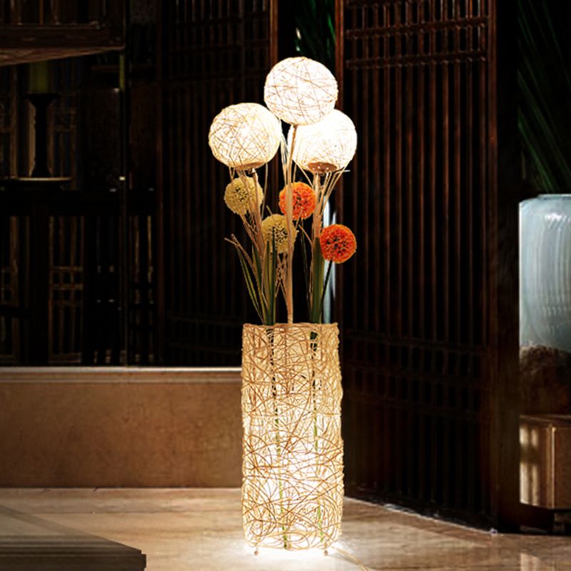 Hatenon Retro Vase Wood Rattan Floor Lamp, White/Brown