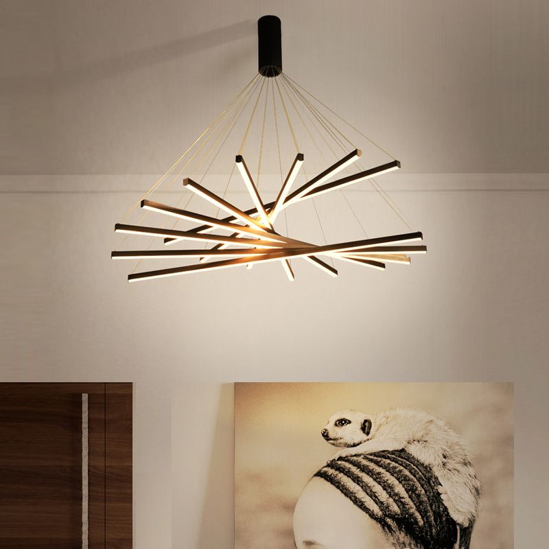 Wuminon Minimalist Linear Metal Pendant Light, Living Room, Black