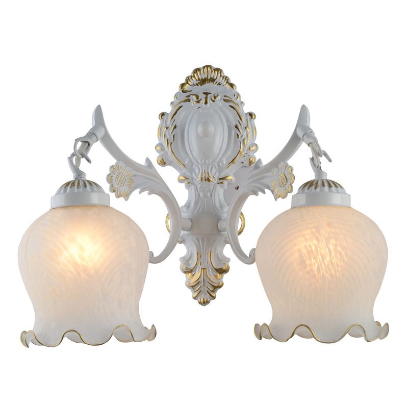 Bigomut Vintage Flower shape Metal&Glass Modern Wall Lamp, White/Bronze