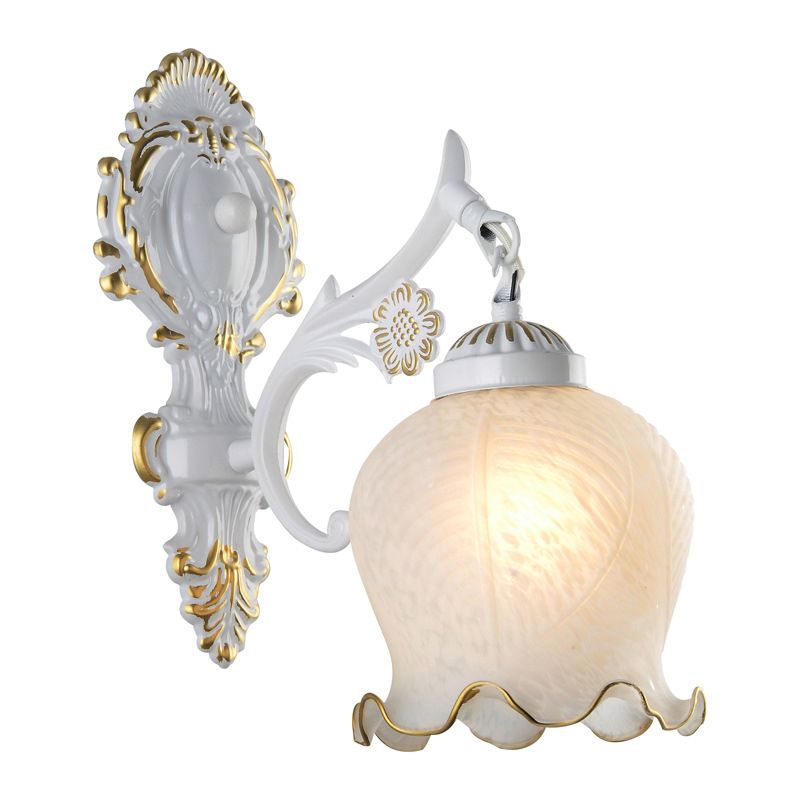 Bigomut Vintage Flower shape Metal&Glass Modern Wall Lamp, White/Bronze