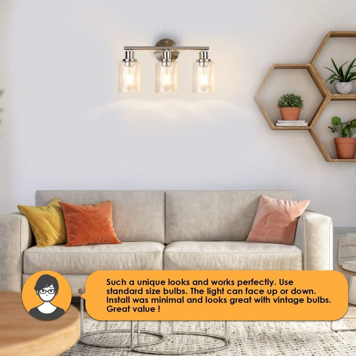 Habumit Modern Cylindrical Metal&Glass Wall Lamp In Living Room, Nickel