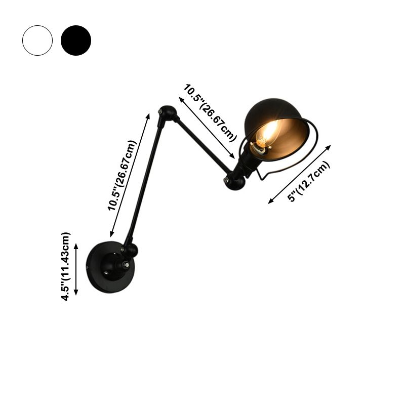 Sirupor Wall Lamp Dome Modern, Metal Arm Adjustable, Black/White, Bedroom