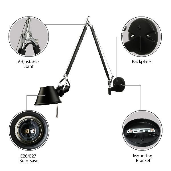 Zirobom Modern Simple Adjustable Wall Lamp, Black/Chrome, Bedroom