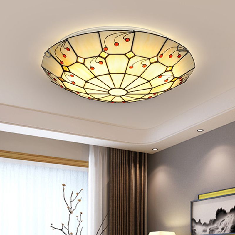 Hukebem Rustic Glass Flush Mount Ceiling Light, White, Kitchen