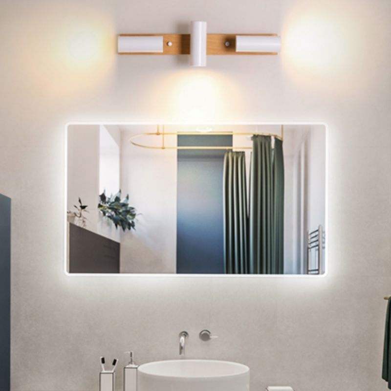Metemit Rotatable Spotlight Mirror Front Vanity Wall Lamp, Wood/Metal