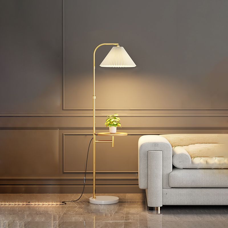 Dovemes Pleated Metal Floor Lamp With Shelves,Gold-Black/Gold