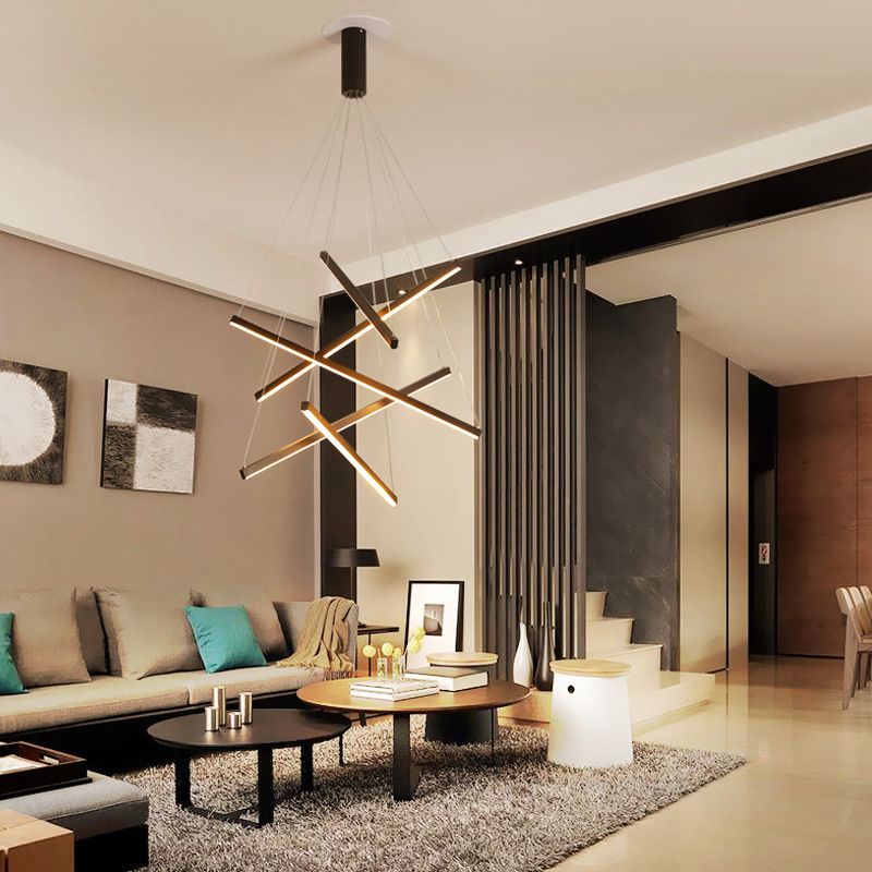 Wuminon Minimalist Linear Metal Pendant Light, Living Room, Black