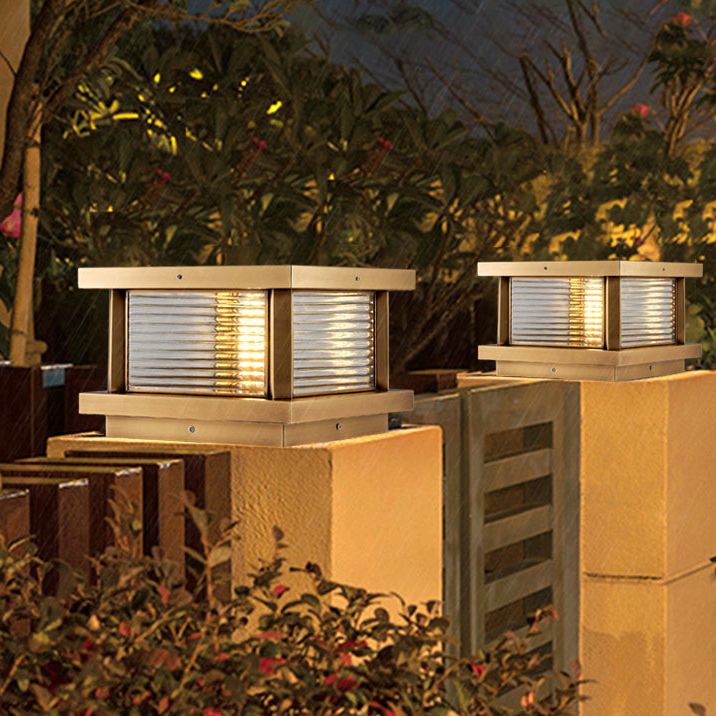 Loporum Modern Rectangular Metal Outdoor Solar Lamp, Black/ Brass/Bronze