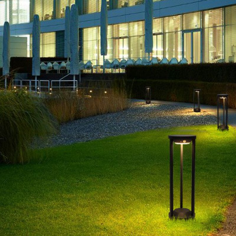 Wikagom Modern Metal Cylindrical Hollow Outdoor Bollard Light, Black