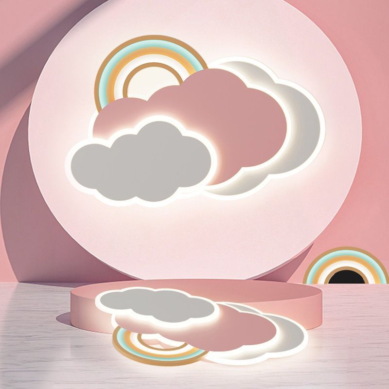 Resemid Modern Cloud/Rainbow Flush Mount Ceiling Light Pink/White