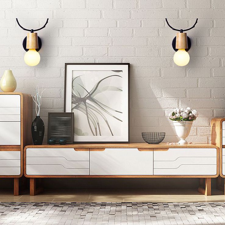 Tasemak Modern Antler Wood/Glass Wall Lamp, Bedroom/Bathroom