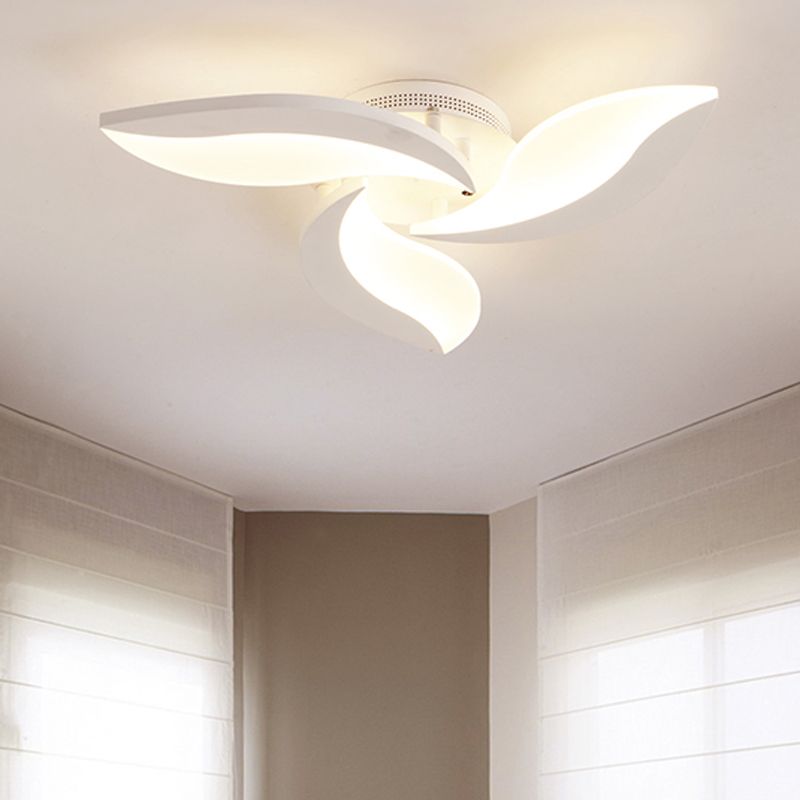 Sumukok Minimalist Art Deco Flower Flush Mount Ceiling Light, White, Living Room