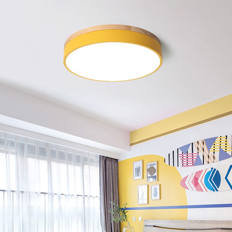 Losupak Nordic LED Round Flush Mount Ceiling Light Wood Color