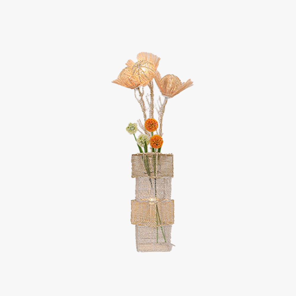 Hatenon Retro Vase Wood Rattan Floor Lamp, White/Brown