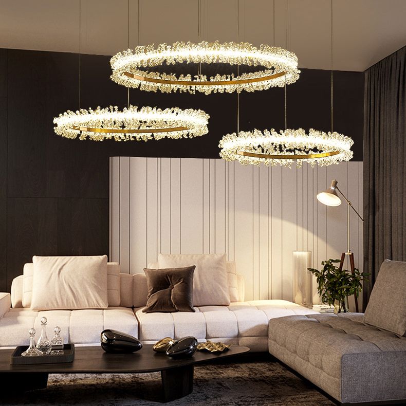Lomepoda Luxury Circular Crystal Tassel Pendant Light