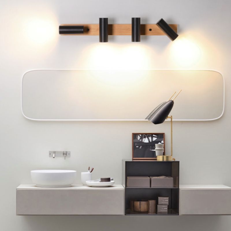 Metemit Rotatable Spotlight Mirror Front Vanity Wall Lamp, Wood/Metal