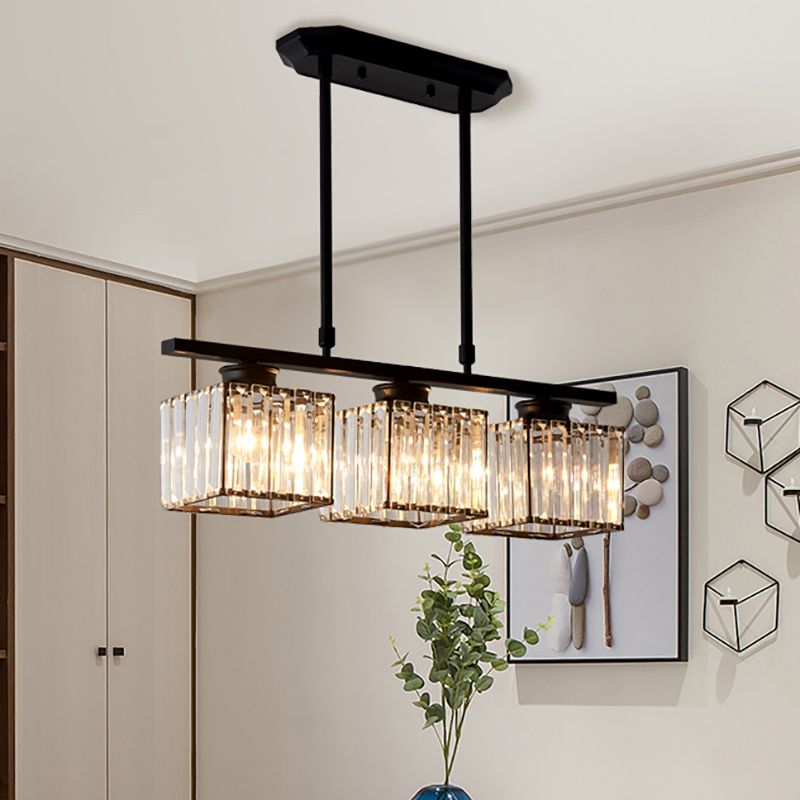 Wuperal Crystal Square Pendant Light, Black & Gold, 3/4 Heads