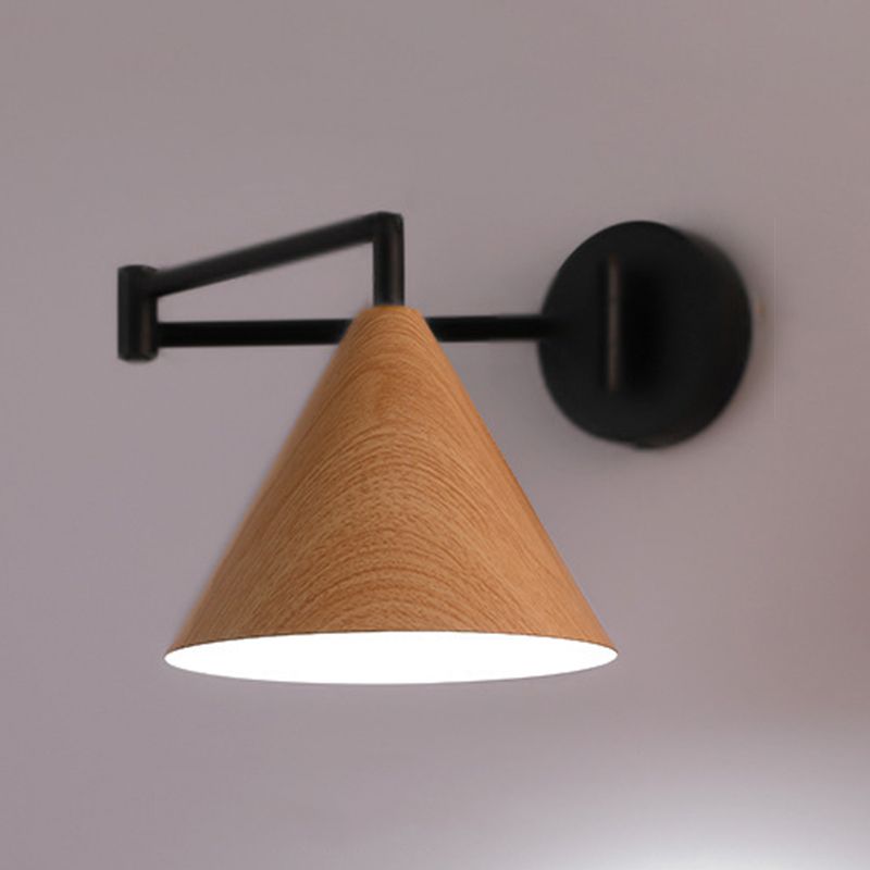 Posunes Cone Shaped Adjustable Wall Lamp, Metal/Wood, Bedroom