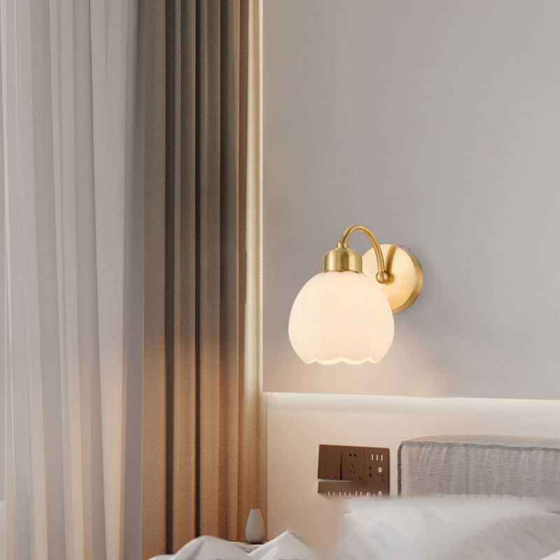 Jekumut Nordic Flower Vanity Glass Metal Wall Lamp, Gold/Ivory