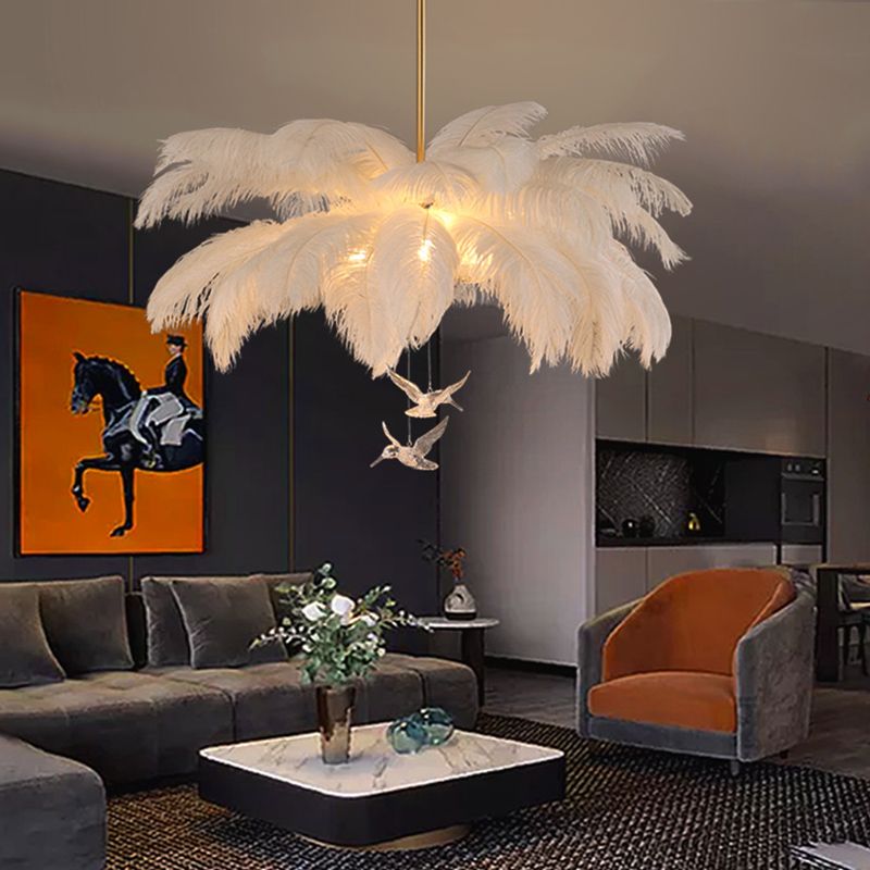 Wagires Ostrich Contemporary Elegant Feather Chandelier, White
