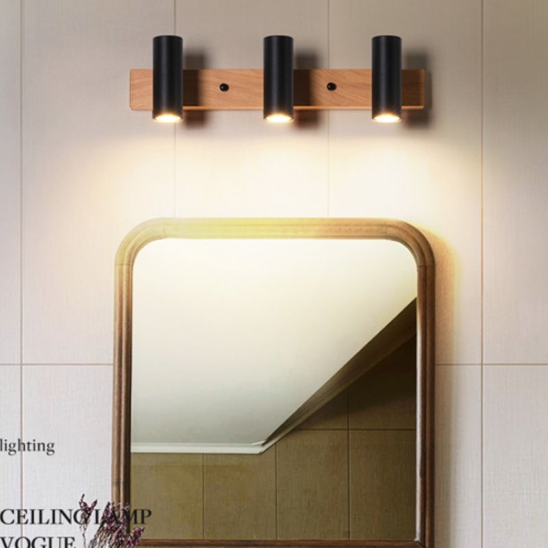 Metemit Rotatable Spotlight Mirror Front Vanity Wall Lamp, Wood/Metal