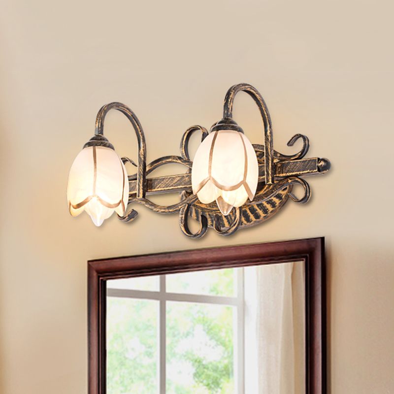 Falugok Antique Brass Flower Mirror Front Vanity Wall Lamp