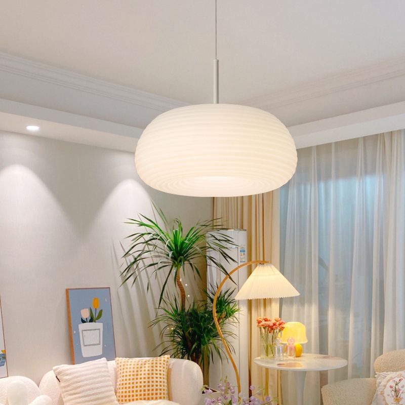 Zoriel Pendant Light White Glass Drum Shape-Neutral Decor