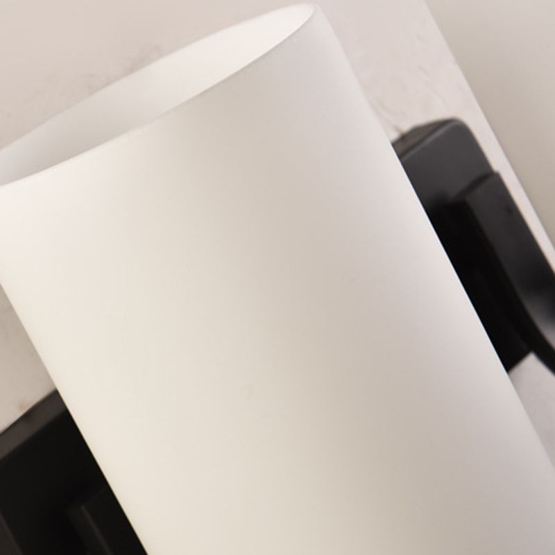 Hegopor Minimalism Cylindrical Metal Glass Art Vanity Wall Lamp, Black/Chrome