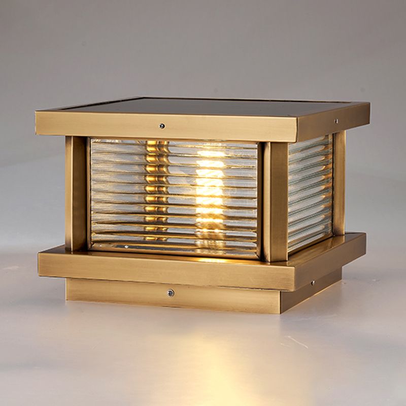 Loporum Modern Rectangular Metal Outdoor Solar Lamp, Black/ Brass/Bronze