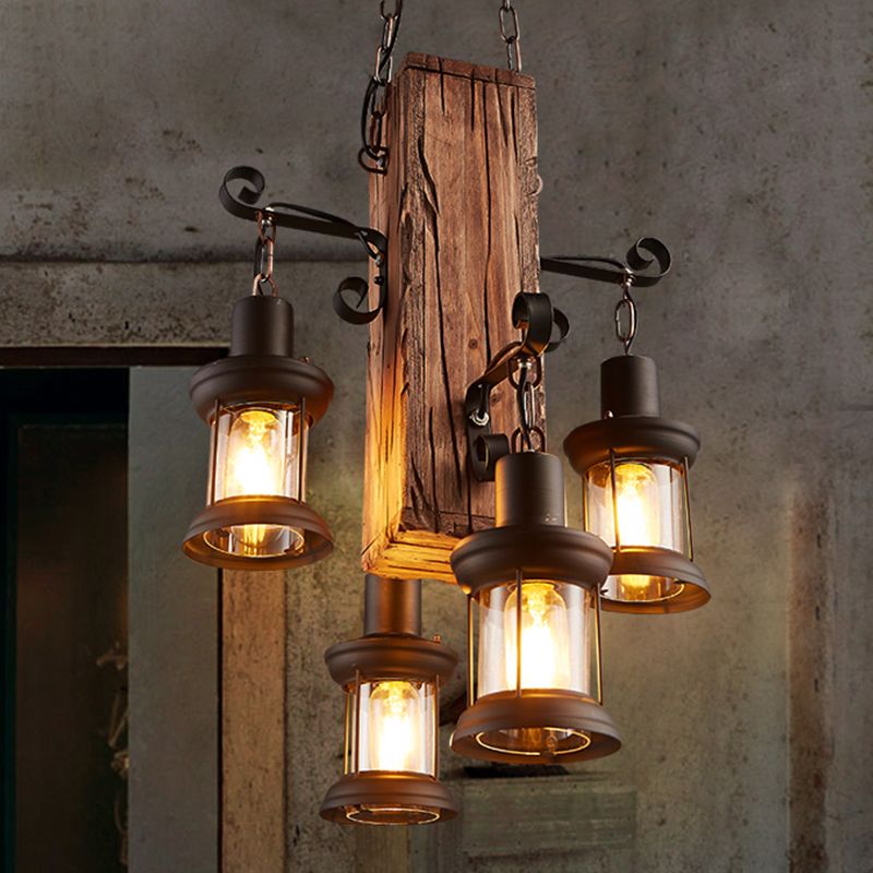 Sevuvado Industrial Lantern Wood Pendant Light