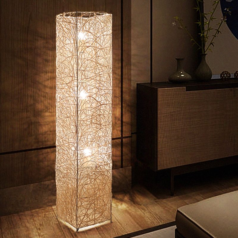 Hatenon Retro Vase Wood Rattan Floor Lamp, White/Brown