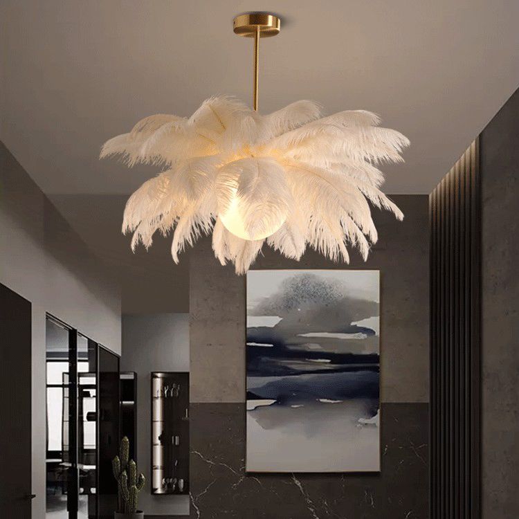 Wagires Ostrich Contemporary Elegant Feather Chandelier, White
