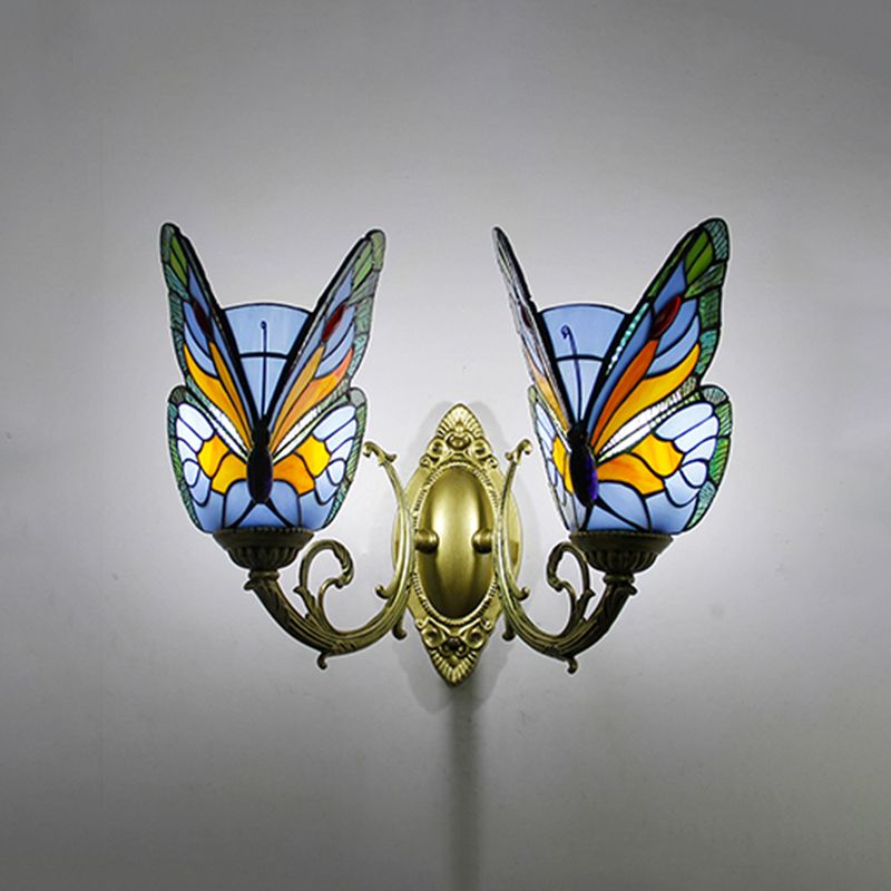 Josuket Artistic Butterfly Metal/Glass Lamps Wall, Red/Blue/Multi-Color/Light Blue